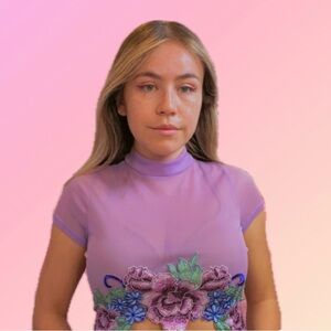 Windsor Sheer Purple Flower Crop Top